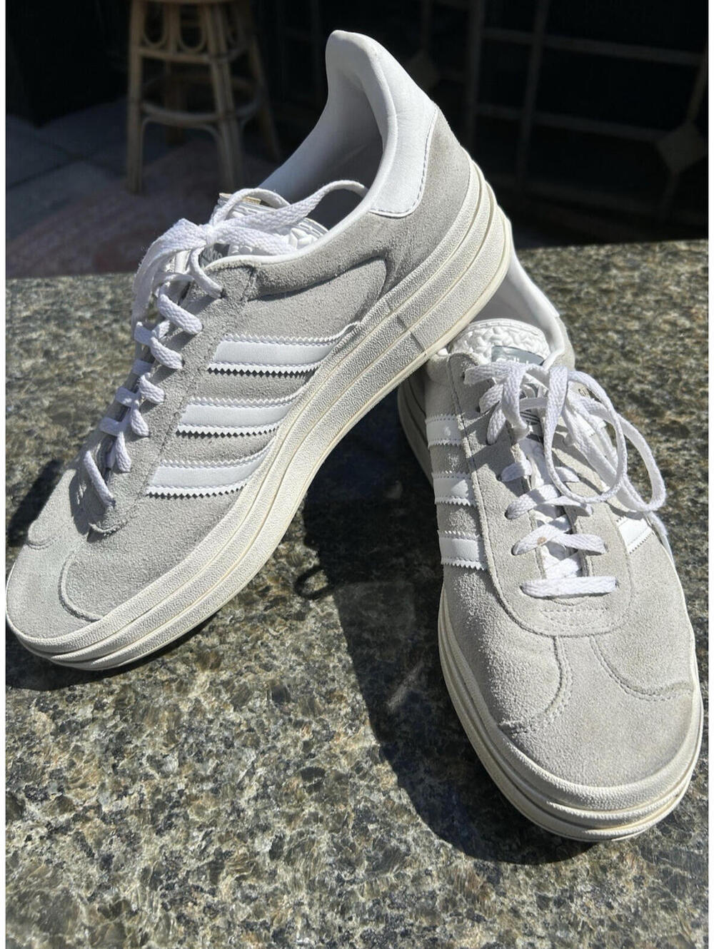 Adidas Gazelle Light Gray White Sneakers Womens Size 10.5 Low Top Classic EUC